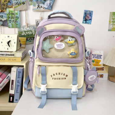 Transparent Color-Block Backpack for Students – Large Capacity Trendy School Bag