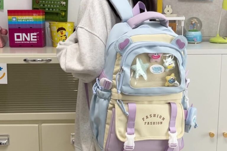 Transparent Color-Block Backpack for Students – Large Capacity Trendy School Bag