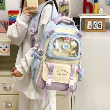 Transparent Color-Block Backpack for Students – Large Capacity Trendy School Bag