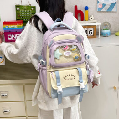 Transparent Color-Block Backpack for Students – Large Capacity Trendy School Bag