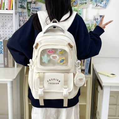 Transparent Color-Block Backpack for Students – Large Capacity Trendy School Bag
